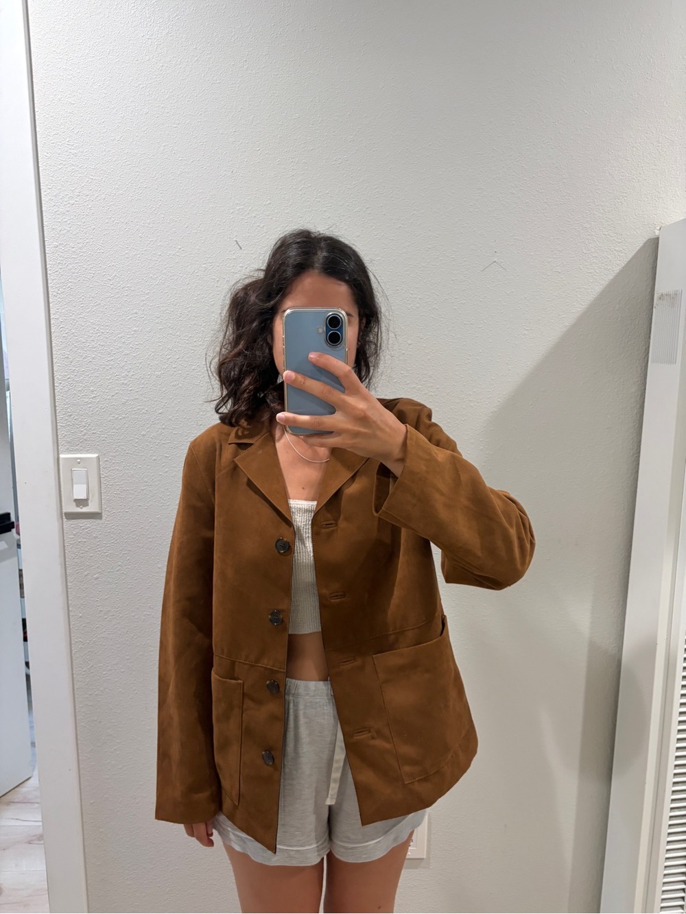 H&M Women's Tan Suede Button-Front Shirt Jacket - Picture 5 of 6